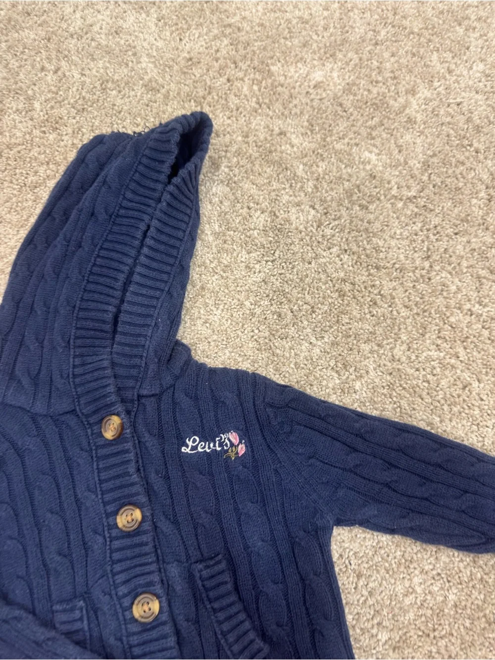 Mid 2000s Girls' Toddler Prep Levi's Navy Hooded Cable Knit Cardigan Sweater